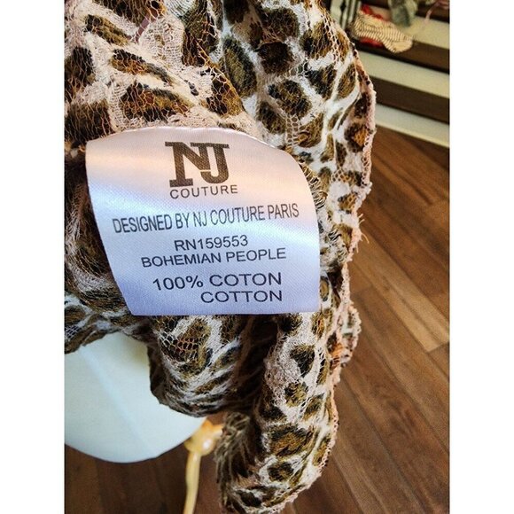 NJ Couture Bohemian People Boho Lace Leopard Floral Tassel Top Size‎ S/M Baydoll - Picture 12 of 12
